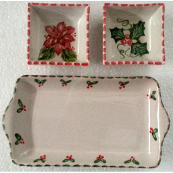 Ceramic rectangular tray with square bowls