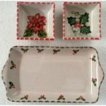 Ceramic rectangular tray with square bowls