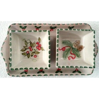 Ceramic rectangular tray with square bowls