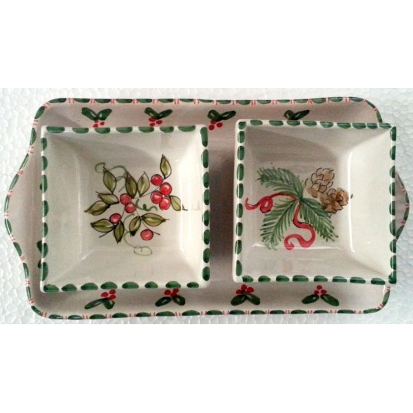 Ceramic rectangular tray with square bowls