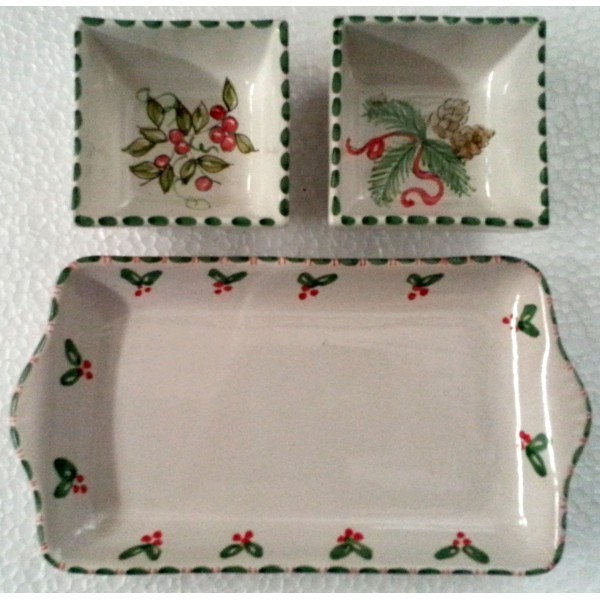 Ceramic rectangular tray with square bowls