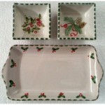 Ceramic rectangular tray with square bowls